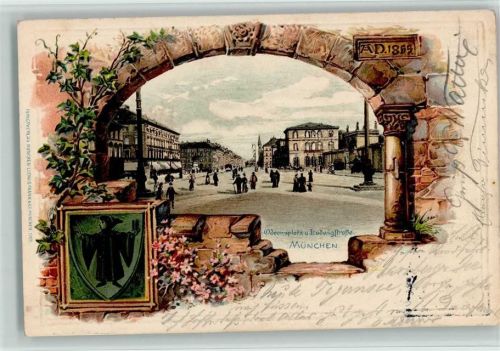 München 1901 Prägedruck Odeonsplatz Ludwigstraße Münchner Kindl Lithographie
