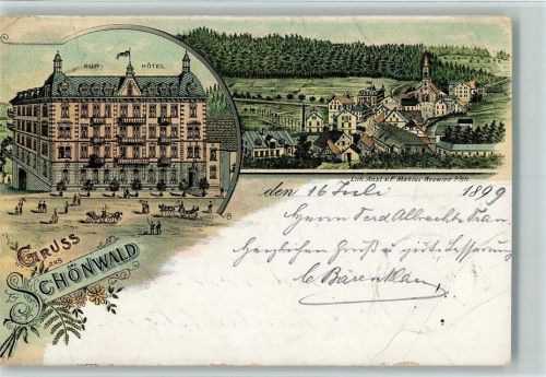 Schönwald 1899 Gruss aus - Litho, Kurhotel, Eckknick AK