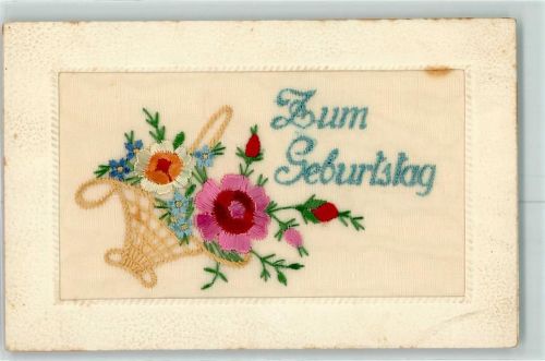 Seidenstickerei Blumen Geburtstag Passepartout AK