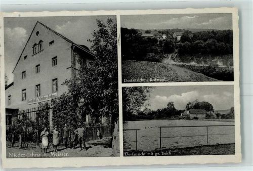 01665 O8251 Niederjahna - Dorfansicht Rittergut Gasthof Nieder-Jahna Dorfansicht mit gr. Teich