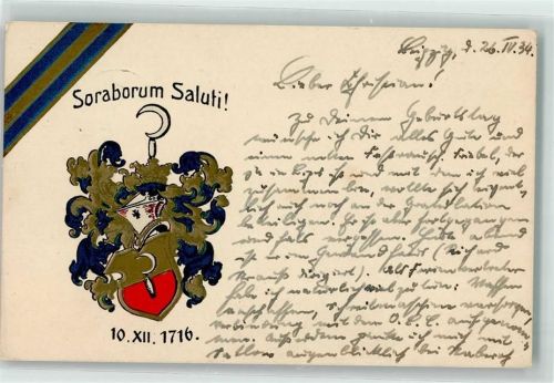 O7000 Leipzig Soraborum Saluti AK Studentenwappen 1934