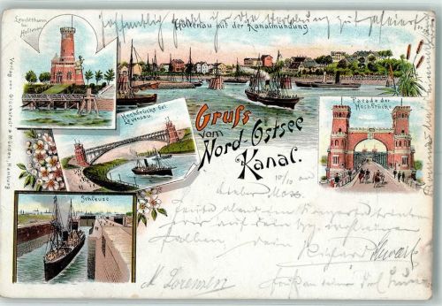 Holtenau 1900 Gruss aus Leuchtturm Schleuse Hochbrücke AK