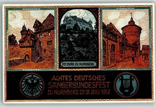 Nürnberg 1912 8. Deutsches Sängerbundesfest Burg Sonderstempel