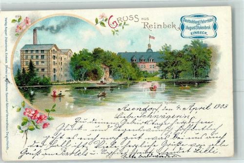 Reinbek 1903 Hotel Schloss Reinbek Ruderboote Werbung Deutschland Fahrräder von August Stukenbrok