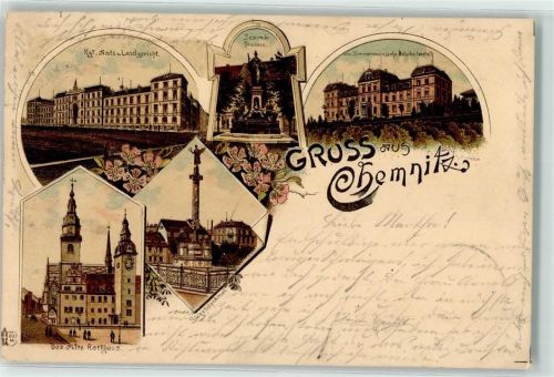 Chemnitz 1899 Königliches Amtsgericht Landgericht Saxonia Brunnen Zimmermann´sche Naturheilanstalt Rathaus Siegesdenkmal
