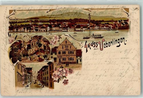 88662 W7770 Überlingen , Bodensee 1898 Lithographie Heidenhöhlen Franziskanerstraße Alte Stade-Kanzlei