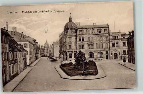 Landau Postplatz mit Kreditbank Litfaßsäule AK