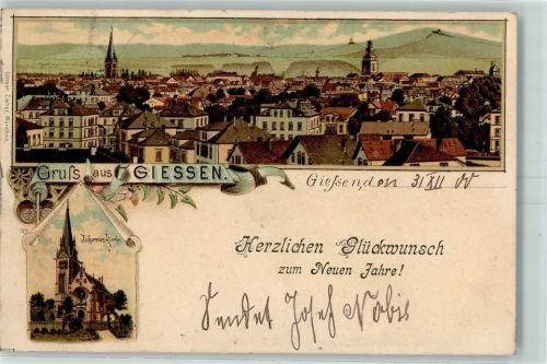 35390 W6300 Gießen , Lahn 1900 Lithographie Gruss aus Städteglückwunsch Neujahr Ottmar Zieher