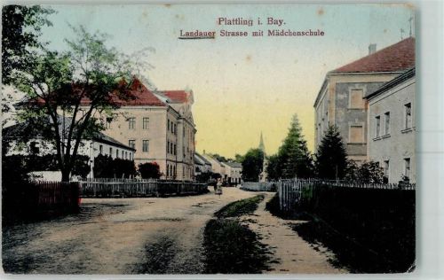 Plattling 1921 Straße Landauerstr. Mädchenschule AK