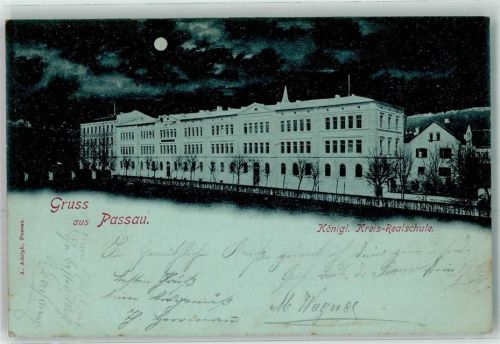 Passau 1900 Königliche Kreis Realschule Nacht Mond Gruss