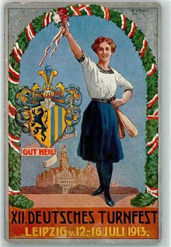 Leipzig 1913 12. Deutsches Turnfest 1913 Turnerin Nr.6 Herzlich Willkommen sign