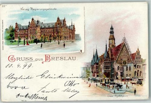 Breslau Wroclaw Lithographie Neues Regierungsgebäude Rathaus