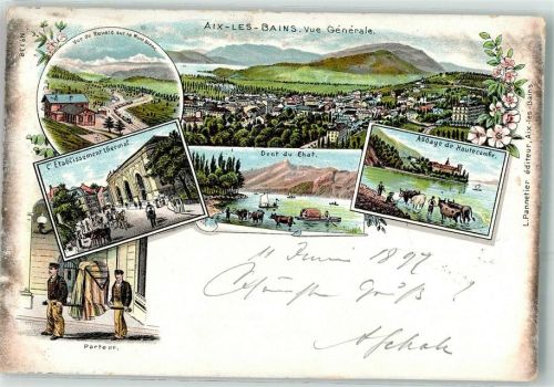 Aix-les-Bains 1897 l`Etablissement thermal Dent du Ehat Lithographie