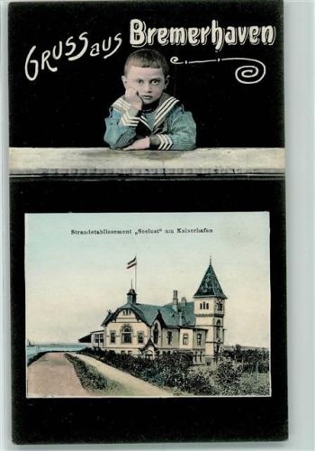 Bremerhaven 1907 Strandetablissement Seelust am Kaiserhafen Junge im Matrosenanzug