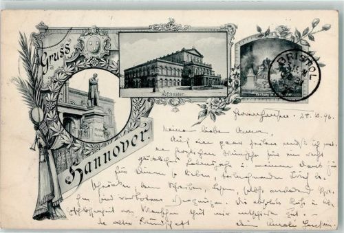 Hannover Vorläufer Druck 1890-1895 , Lithographie Hoftheater Vorhang im 1. Theater Denkmal