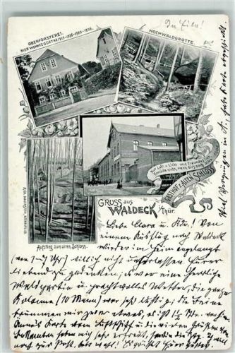 Waldeck 1900 Oberförsterei Hochwaldgrotte Altes Schloß-Aufstieg Bahnpost Wetzlar-Gera Zug 410
