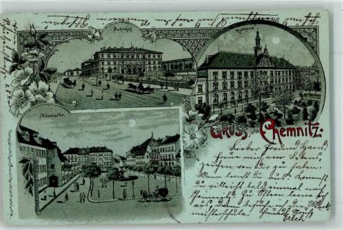 Chemnitz 1899 Bahnhof Rathaus Neumarkt Kutschen
