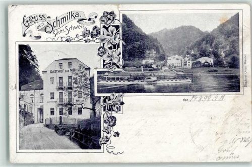 Schmilka 1899 Gasthaus zur Mühle Elbe Raddampfer