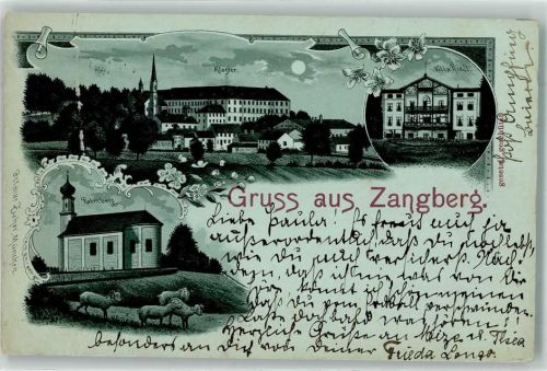 Zangberg Palmberg Schafe Vila Riedl Kloster Lithographie Mondschein
