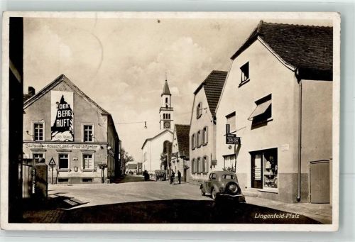 Lingenfeld Bahnpost Ludwigshafen Lauterburg Zug 2251 14.4.43 Gasthaus zum weißen Lamm Kino Oldtimer Fahrrad