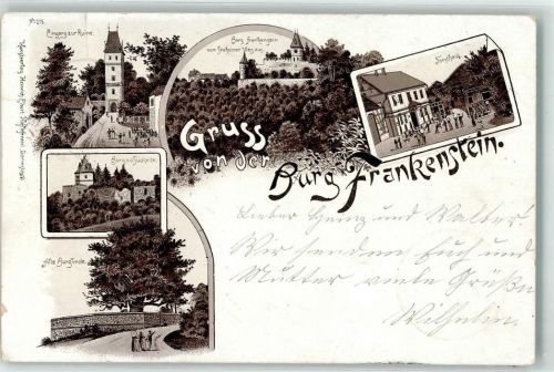 Frankenstein 1896 Eingang Ruine Seeheimer Weg Forsthaus Alte Burglinde Gruss