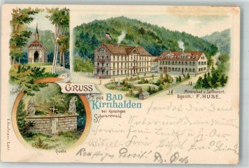 79341 W7832 Bad Kirnhalden 1903 Lithographie Mineralbad Huse Quelle Kapelle