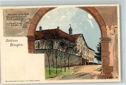 Bürgeln Künsterkarte Schloß Bürgeln Torbogen Vers sign. Daur