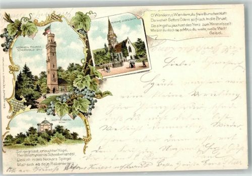 71394 W7053 Kernen im Remstal 1898 Lithographie Kernen-Turm Rothenberg Dorfkirche Mühlbach Vers