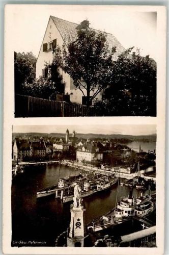 Lindau Blick v. Leuchttuem auf Hafen u. Löwen