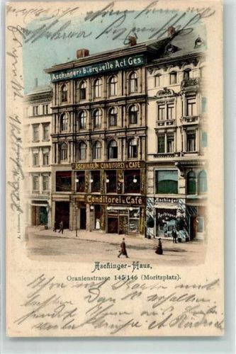 10115 W1000 Kreuzberg 1905 Lithographie Gasthaus Conditorei u. Cafe Aschinger Haus Oranienstraße Moritzplatz