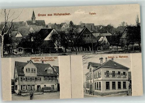 Hohenacker Gasthaus zum Ochsen Schulhaus Rathaus Gruss Mann Hut Stock Turm