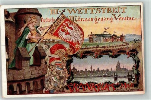 Frankfurt 1909 III. Wettstreit deutscher Männergesang Vereine Fahne sign. Norbert Schnödl