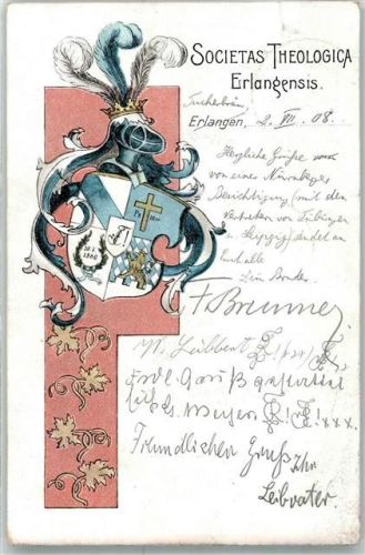 W8520 Erlangen Societas Theologica Erlangensis Studentenwappen 1908 Künstlerkarte