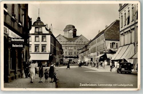 Zweibrücken Lammstraße m. Ludwigschule Oldtimer Fahrrad Motorrad