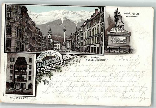 6020 Innsbruck 1895 Vorläufer Maria Theresienstraße Annasäule Andrä Hofer Monument Goldenes Dach Lithographie
