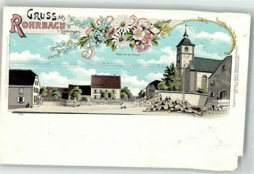 Rohrbach-les-Bitche Platz vor der Kirche Ecke ab