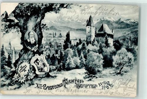 Kempten 1905 XII. Bayerisches Turnfest 1905 Turnvater Jahn Wappen