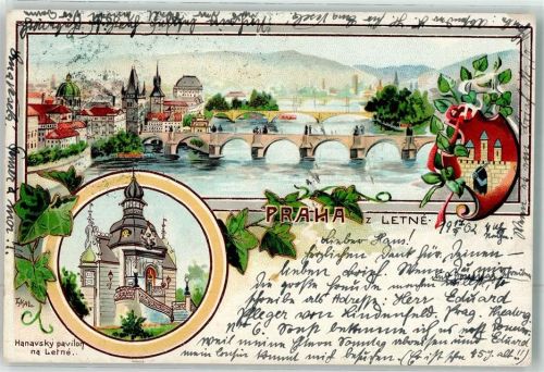 Prag Praha 1902 Lithographie Hanavsky Pavilonna Letne Wappen