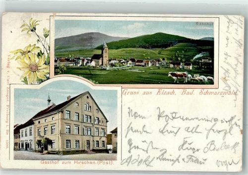 79215 W7807 Elzach 1902 Gebrauchsspuren Gasthaus zum Hirschen Post Bahnhof Kühe