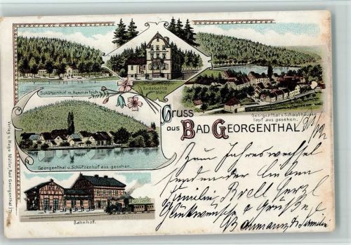 Georgenthal 1899 Gruss aus - Rodebachs Mühle, Bahnhof , Schützenhof AK Gute Erhaltung