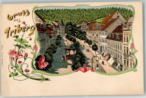78098 W7740 Triberg im Schwarzwald Lithographie Triberger-Dorfstraße Pavillon Verlag Ottmar Zieher-München