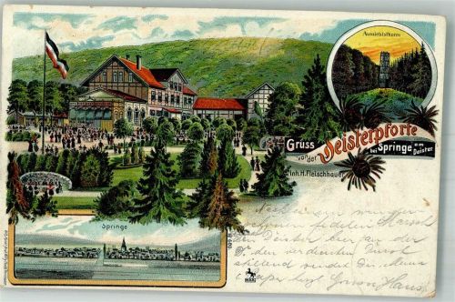 Springe 1903 Lithographie Gasthaus Deisterpforte Aussichtsturm