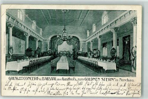 04685 O7246 Nerchau 1907 Gebrauchsspuren Gasthaus zum goldnen Stern Concert Ballsaal Kronleuchter