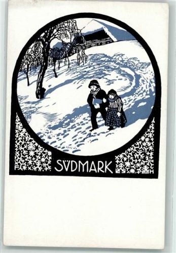 Verlag des Vereins Südmark Graz Nr. 58 sign. F.H. Winterlandschaft mit Kindern AK