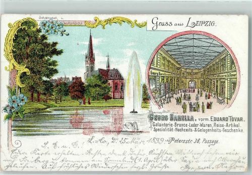 Leipzig 1899 Johannapark Geschäft Georg Barella Lithographie