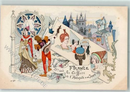 sign. Paul Dufresne La Coiffure de Antique Serie Nr. 38 France Haarmode Frisuren Künstler 1900 Künstlerkarte