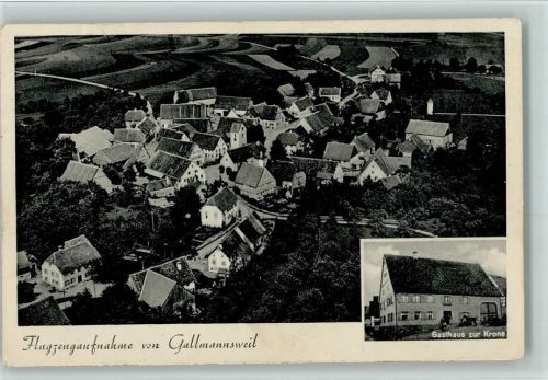 Gallmannsweil 1942 Gasthaus zur Krone und Fliegeraufnahme AK Kastenstempel Gallmannsweil über Stockach
