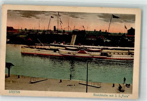 Stettin Blaichholm mit S. S. Freia Raddampfer