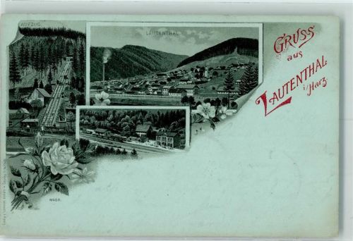38685 W3394 Lautenthal 1901 Lithographie Aufzug Lautenthal Bahnhof
