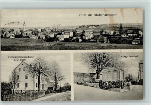Niederbobritzsch Kolonialwarenhandlung von Beyer, Kriegerdenkmal. AK